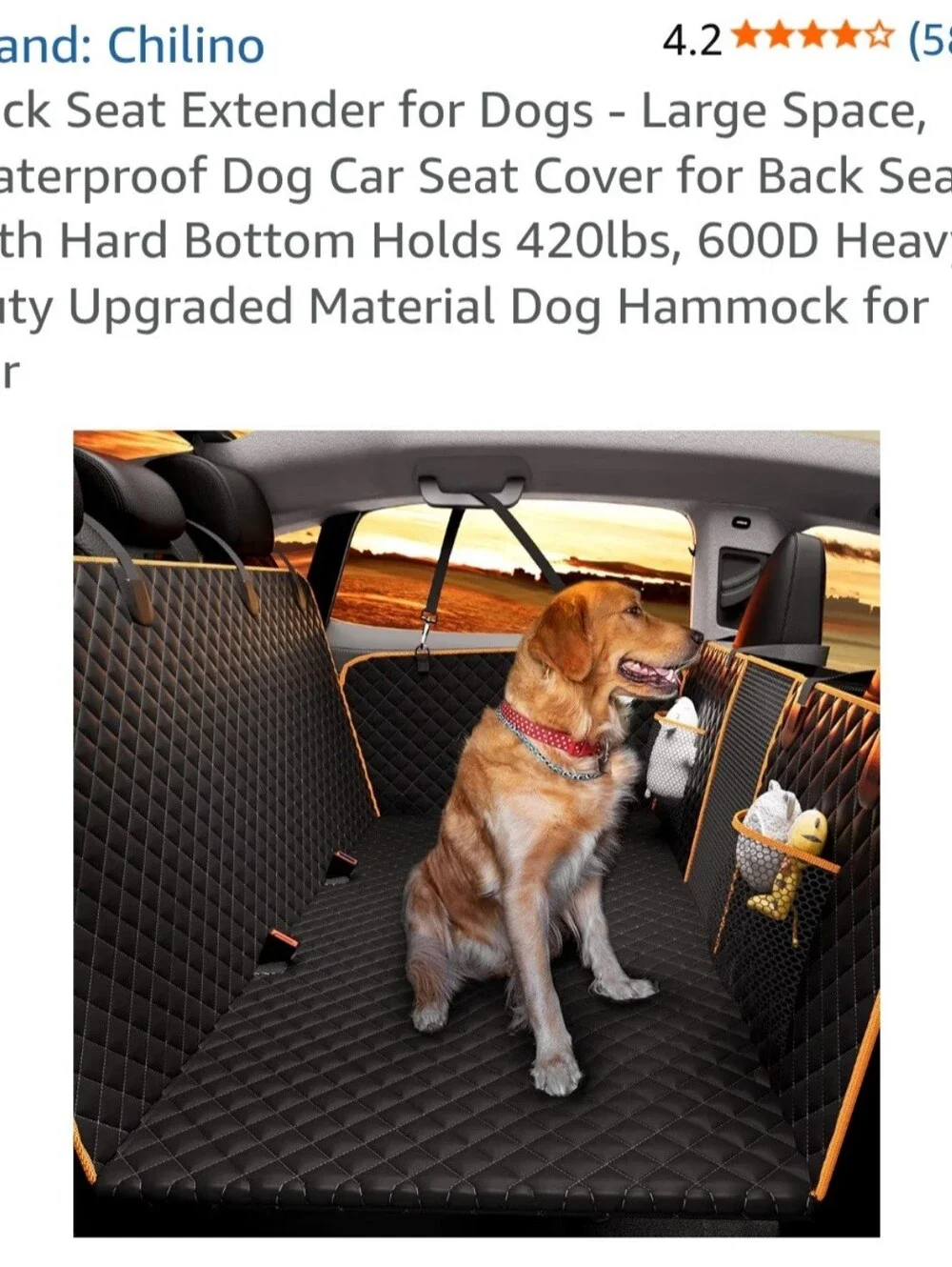 Black Quilted Dog Car Seat Cover - Waterproof Back Seat Protector